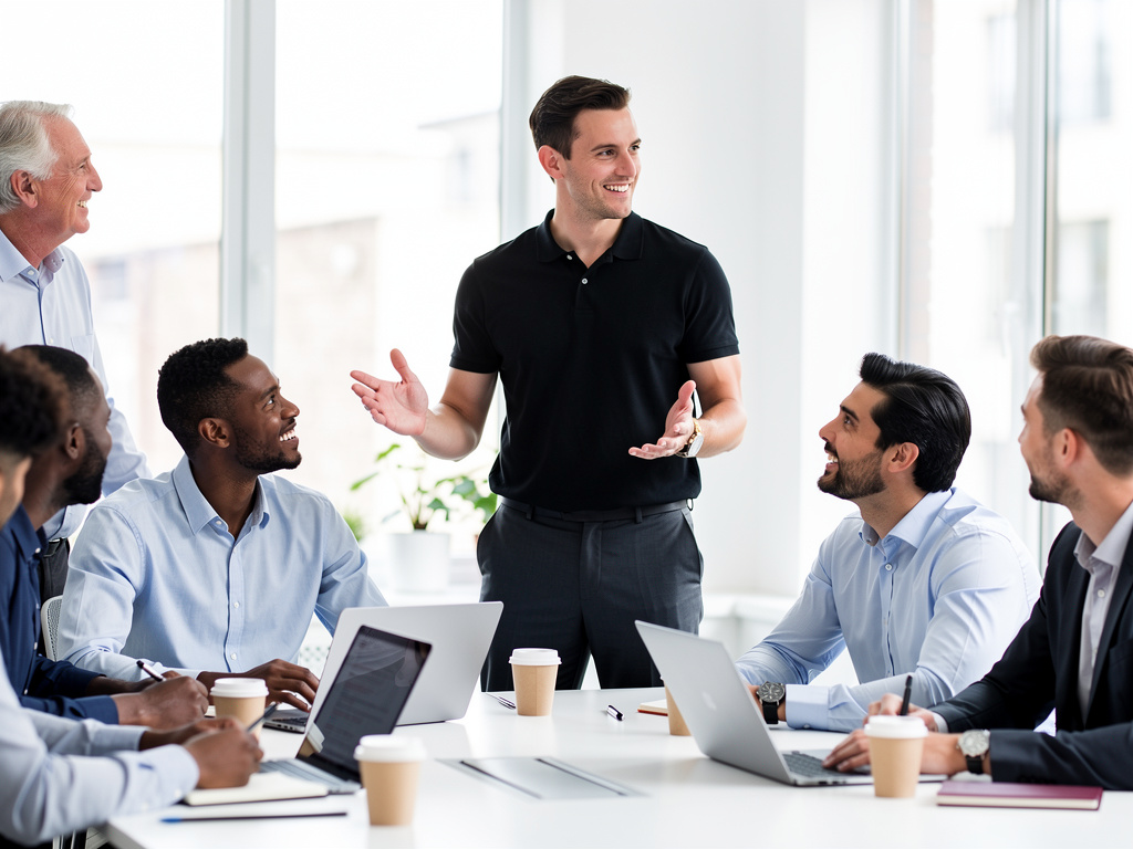 Confident and assertive team discussion in a UK office