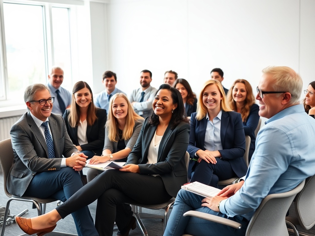 Cheerful team in a communication workshop