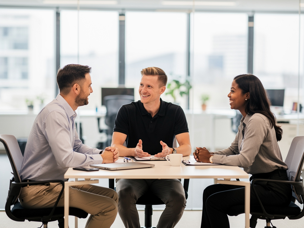 Confident professional handling a difficult conversation in a UK office