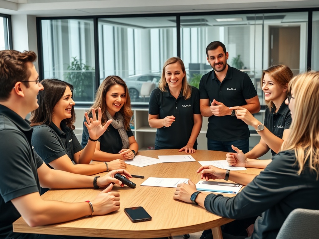 People negotiating at a table in a modern UK office