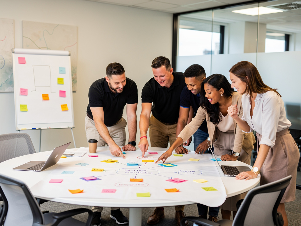 A cheerful UK team mapping processes together